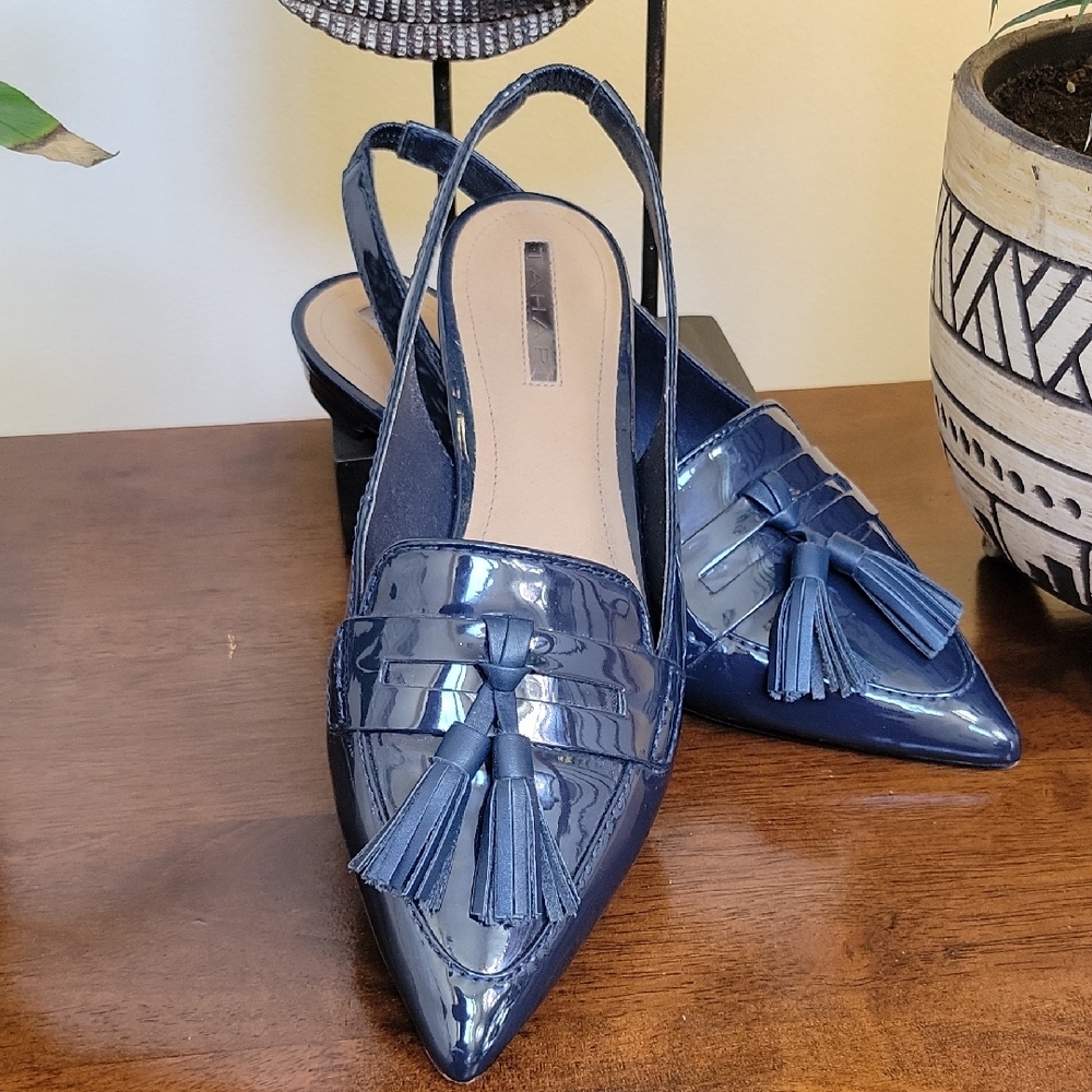 Blue Patent Leather Flats with Tassel Detail